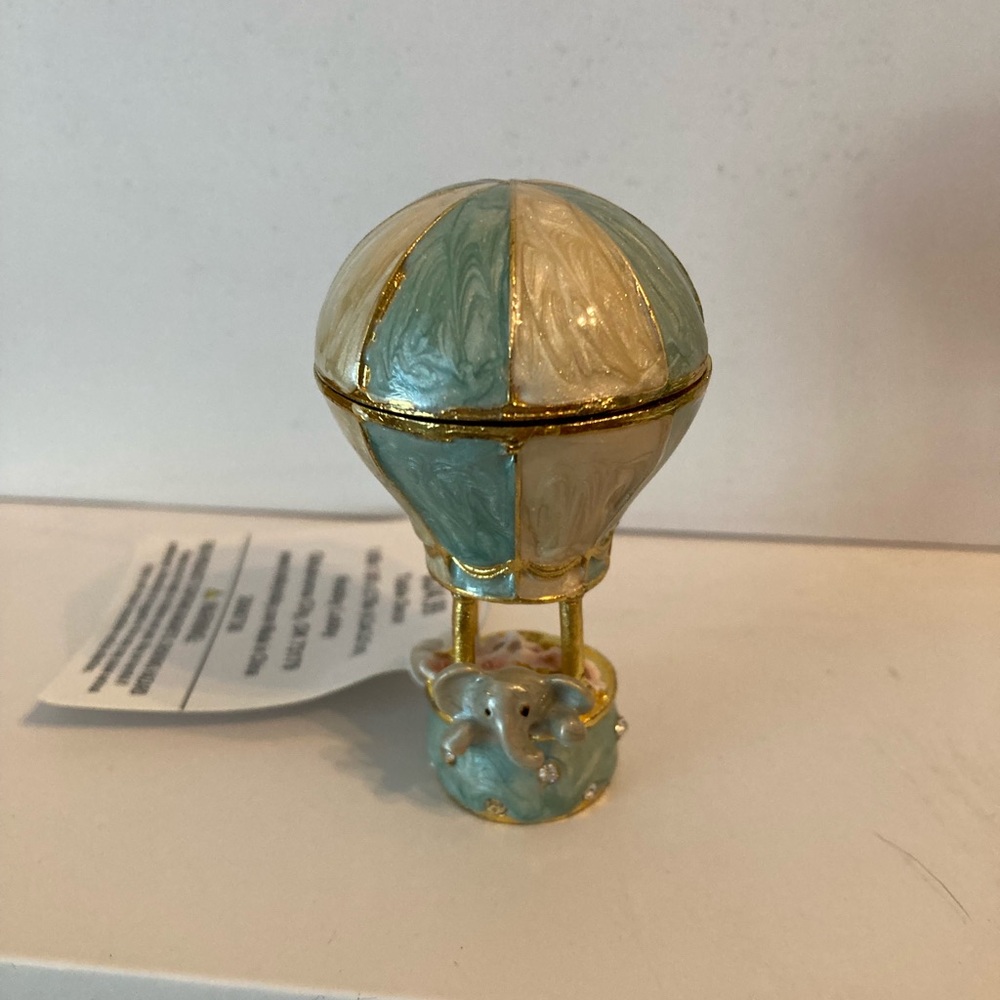 Blue and Cream Hot Air Balloon Trinket Box